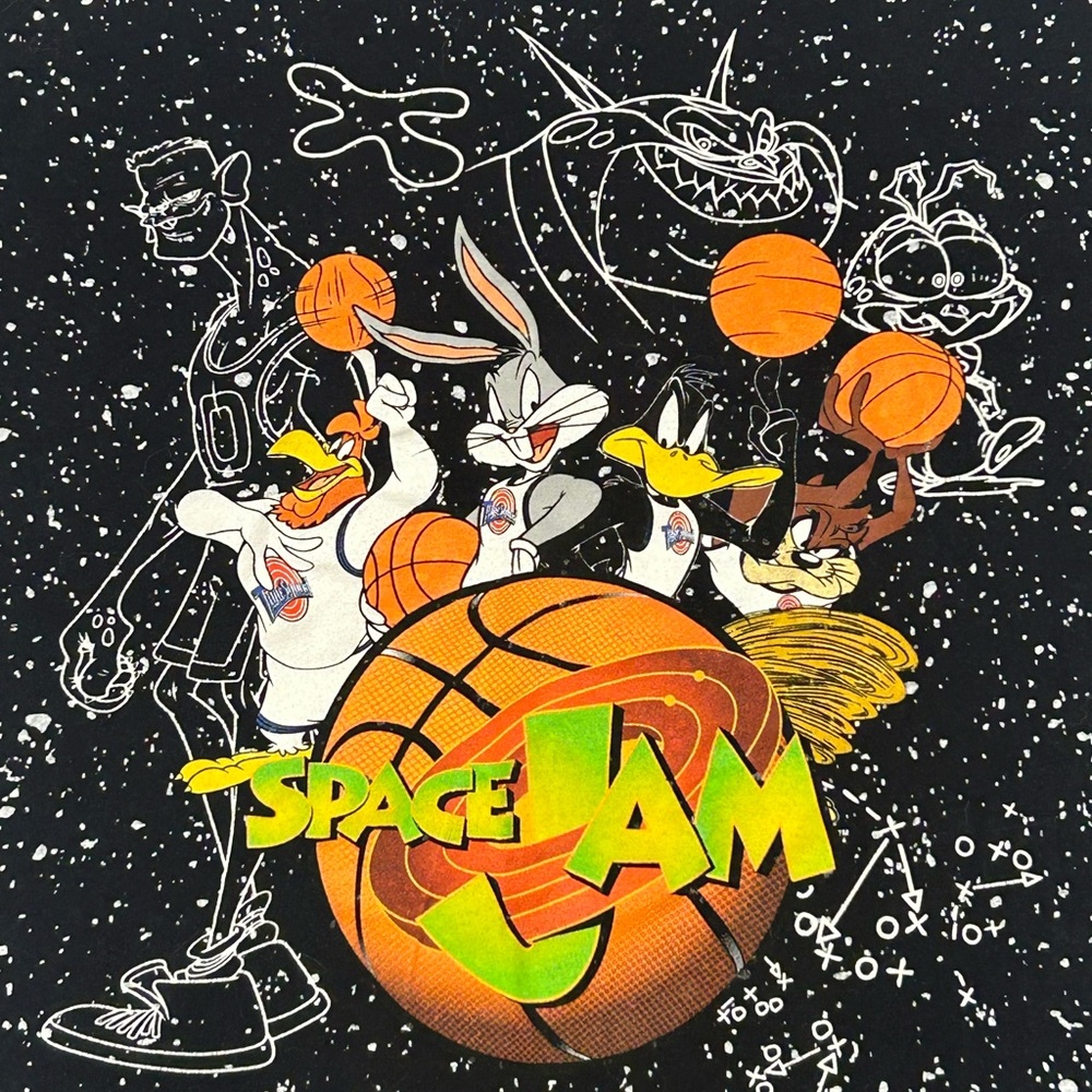 Vintage Space Jam Branded Black Cotton Mens Graphic Tee - Size Large - Picture 2 of 7